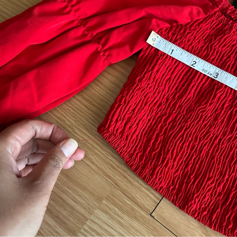 NWT PrettyLittleThing Red Ruched Long Sleee Crop Top Size 6 - Picture 7 of 9